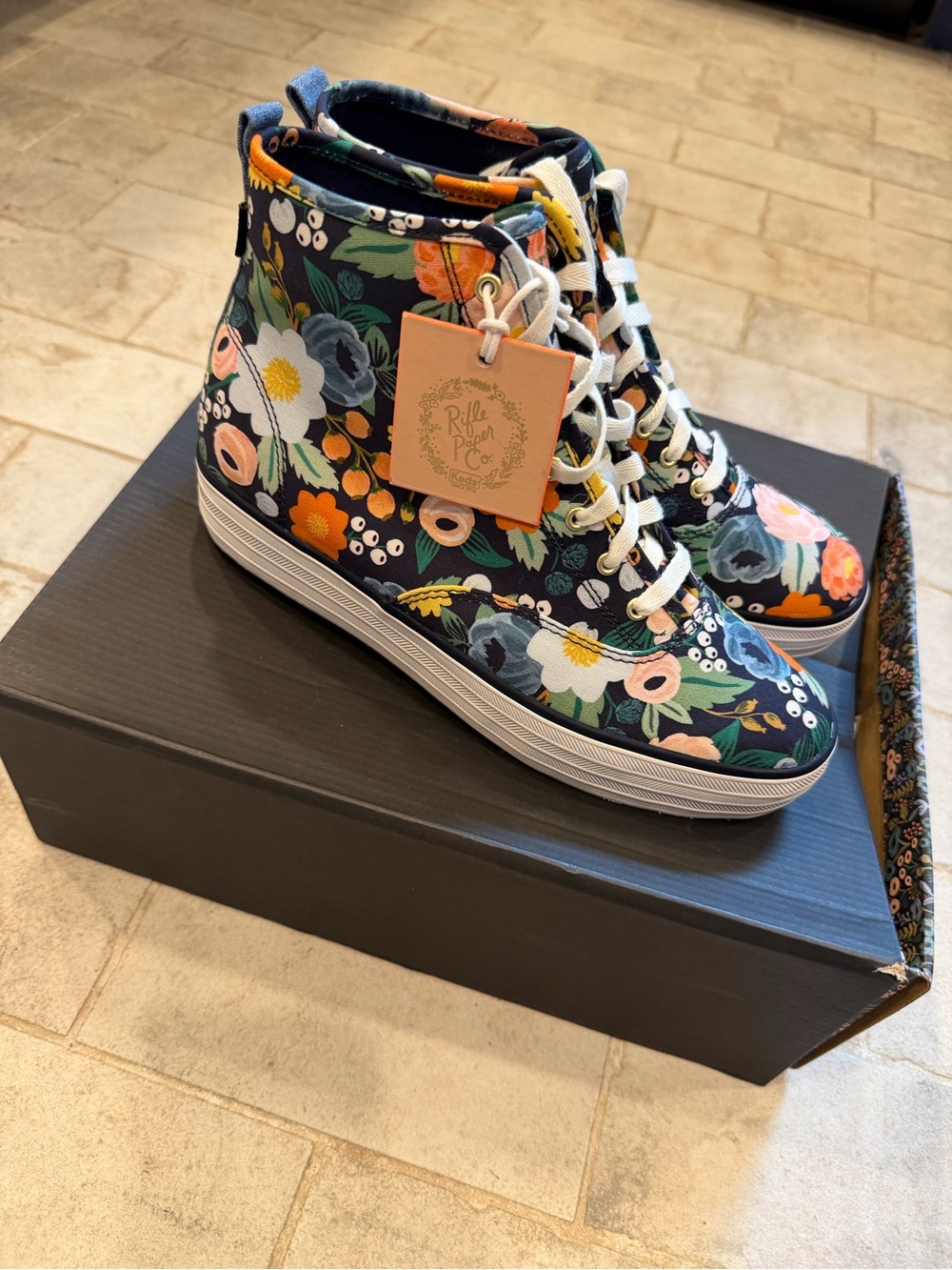 Keds- Rifle Paper Co. Women's Floral High-Top Sneakers - Navy with Multi Floral